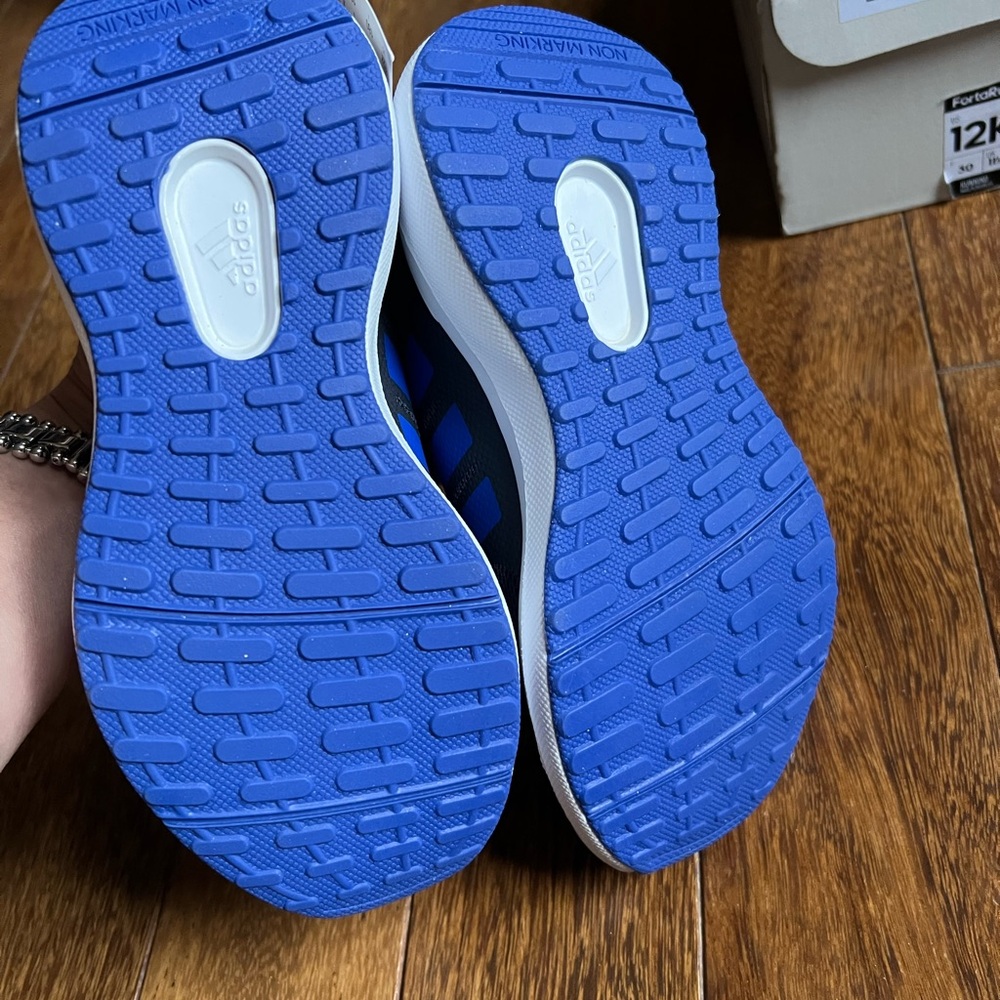 Adidas Kids NWT Black and Blue Sneakers with Orange Accents size 12 - Picture 4 of 6